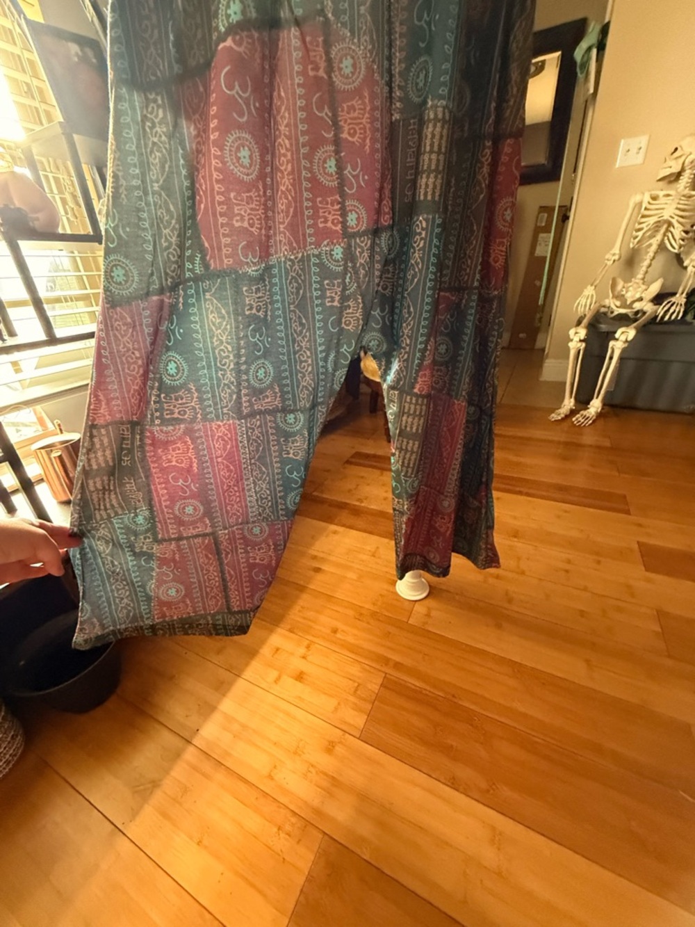 Bohemian Patchwork Wide-Leg Overalls - Teal & Coral - Picture 3 of 4